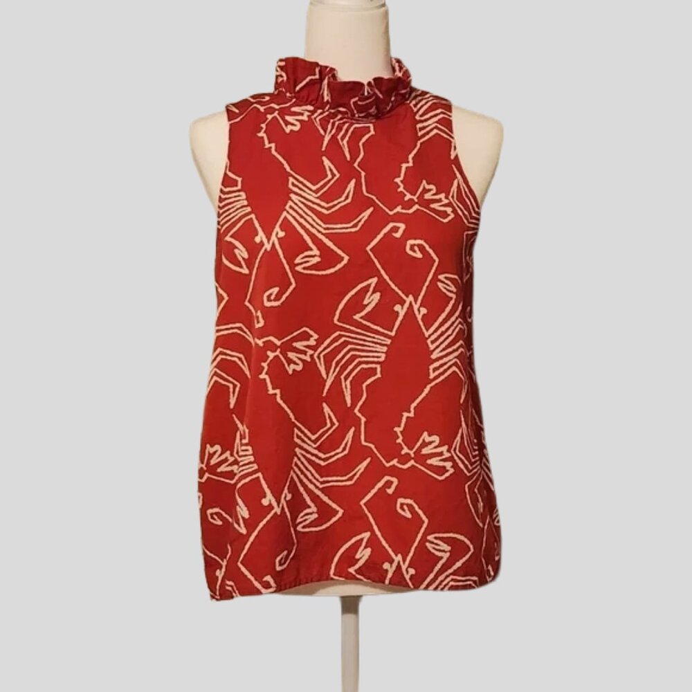 Tyler Boe Lobster Print Sleeveless Halter Top with Ruffle And Tie Detail | Small